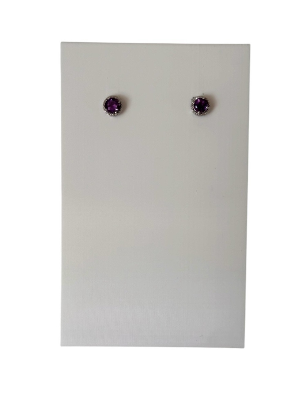 Amethyst Purple Crystal Halo Stud Earrings Silver Tone 8mm CZ - Picture 3 of 5